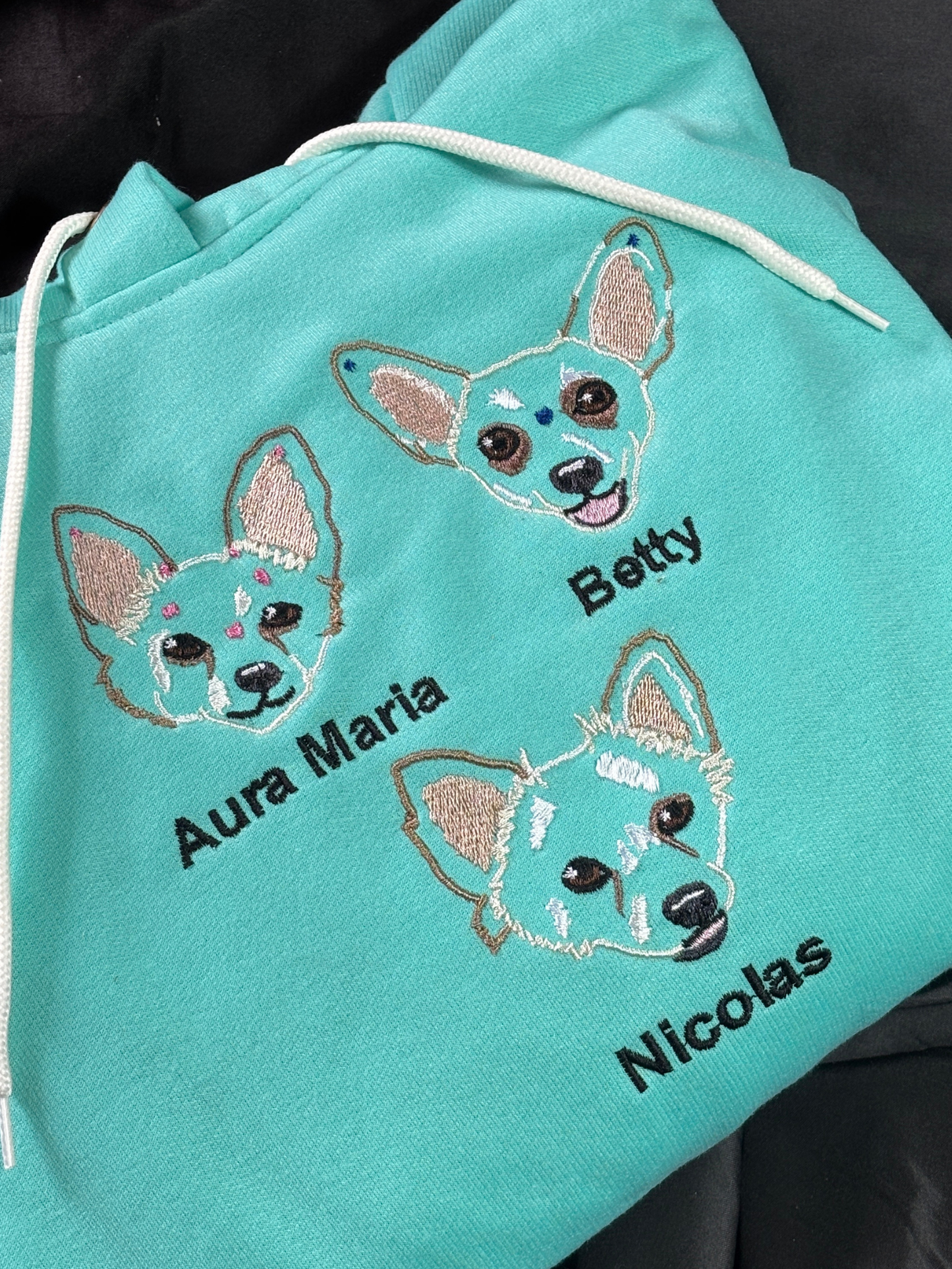 Hoodie lineart a color de tu mascota bordado