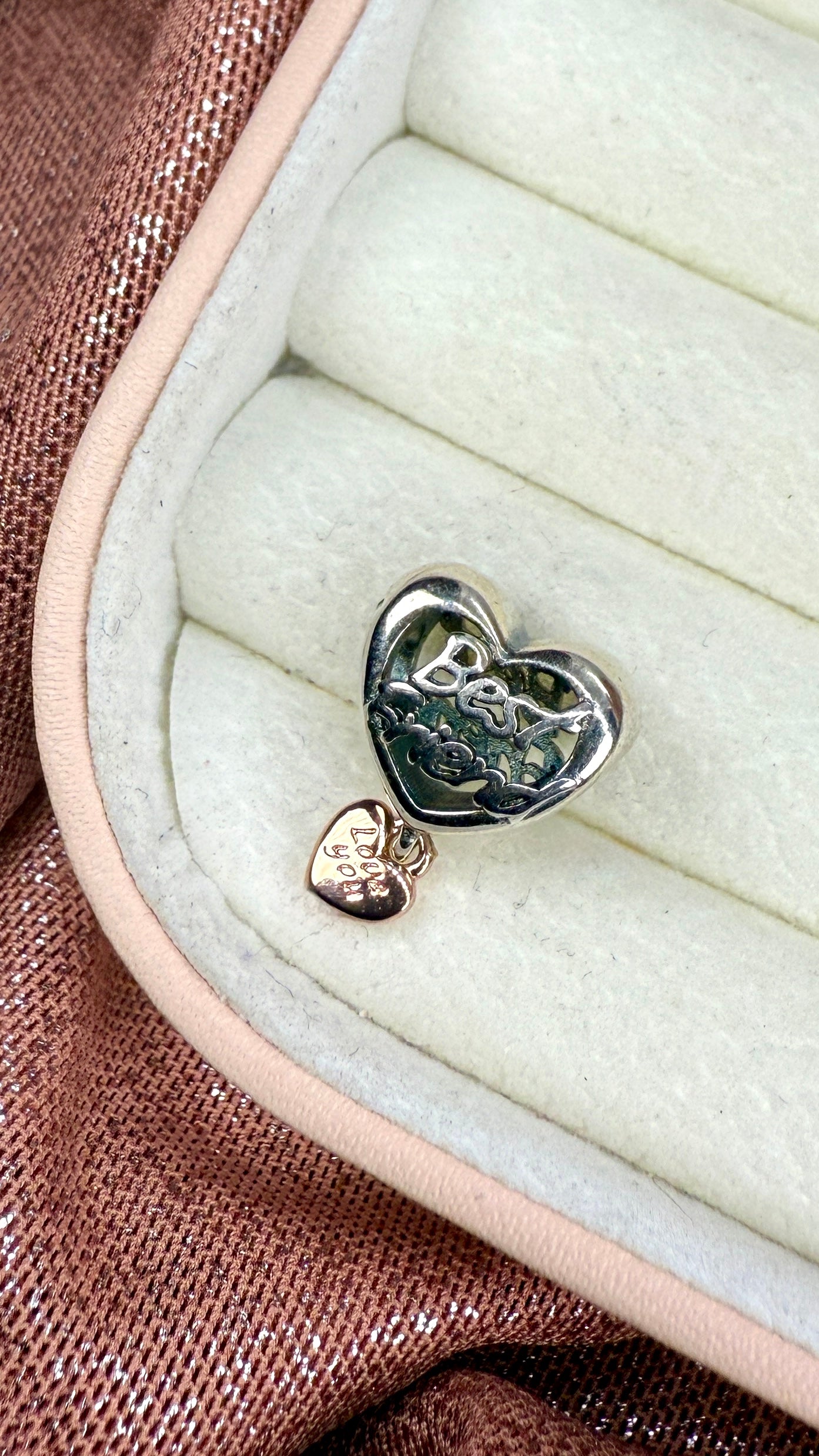 Charm Corazón Te Amo Mejor Amiga Recubrimiento en Oro Rosa