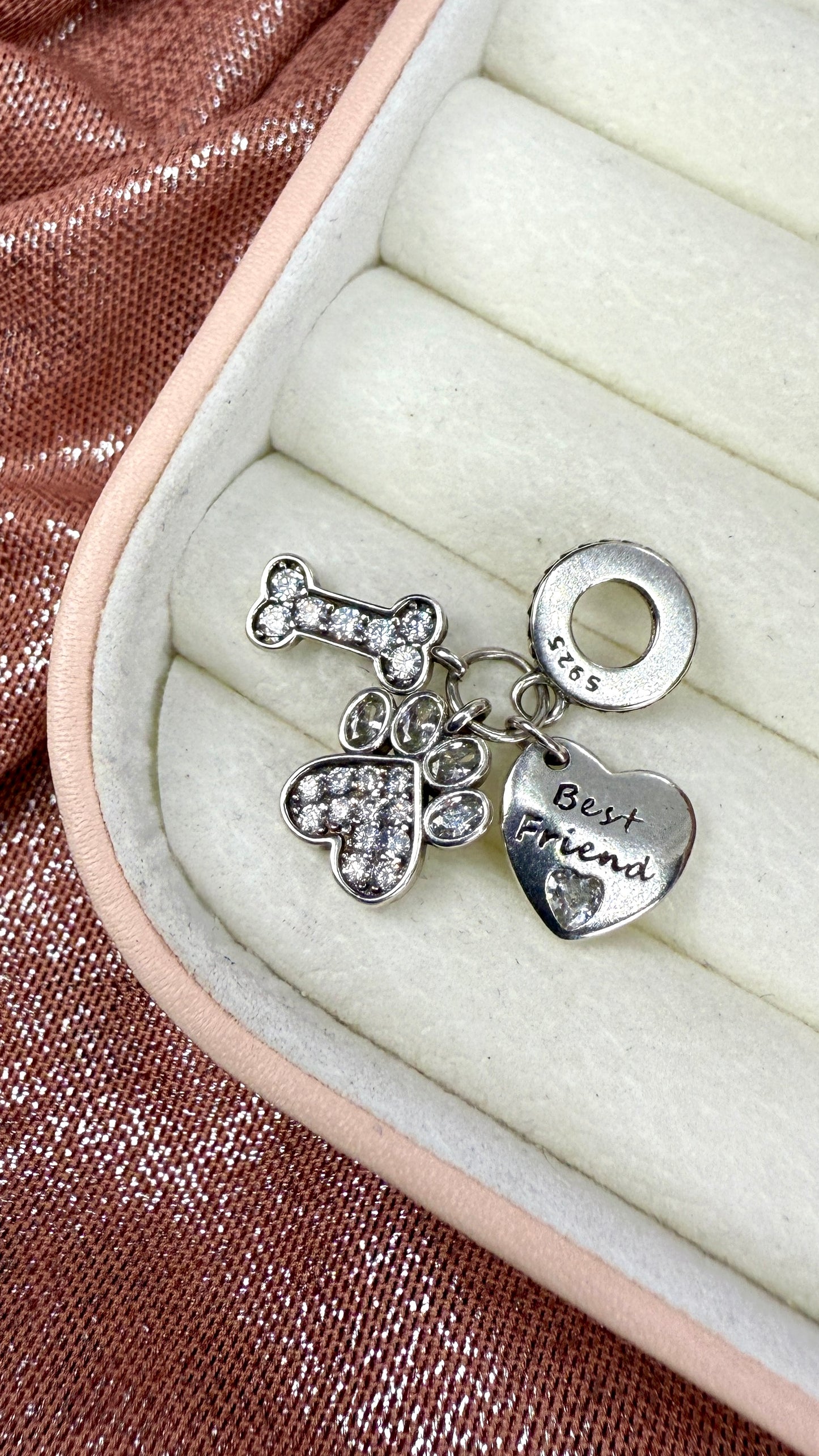 Charm mascota corazón, hueso y huella