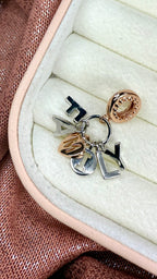 Charm dije colgante de la palabra Family con letras en Plata S925 y corazón dorado Cedano Boutique