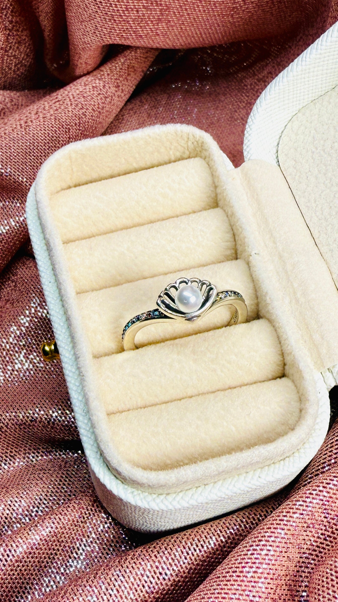 Anillo Perla Cultivada de Agua Dulce Tratada Concha Princesa Ariel