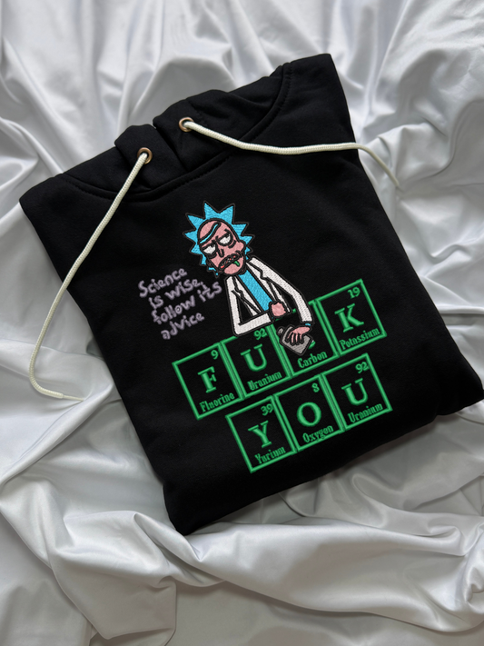 Hoodie Rick, de Rick y Morty Fuck you bordado