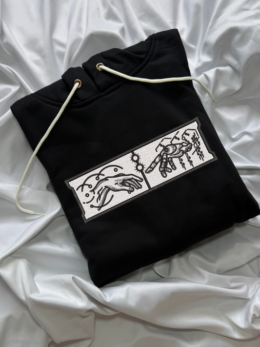 Hoodie mano humana y robot bordado