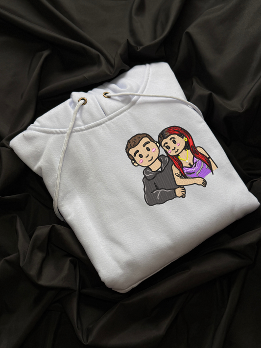 Hoodie personalizado ilustracion caricatura pareja bordado