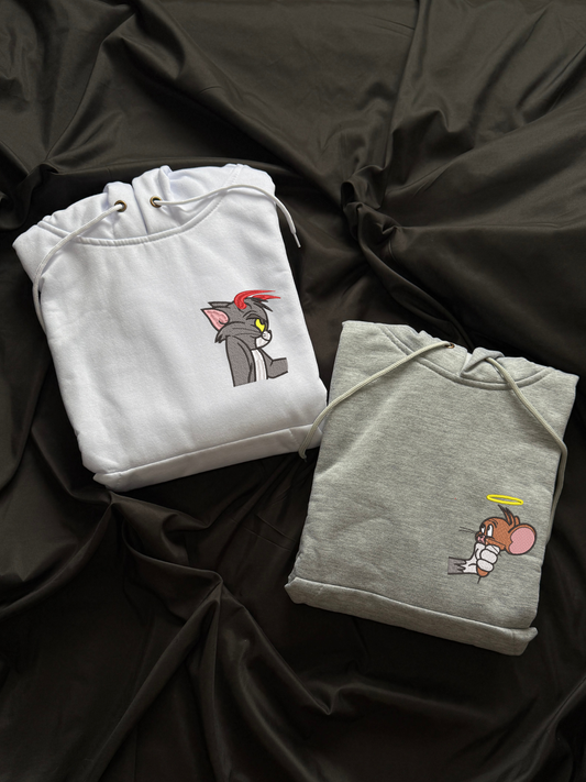 Hoodie Tom y Jerry, diablo y angel bordado