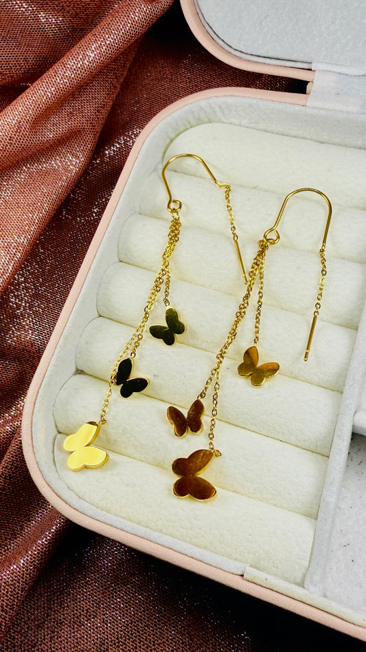 Aretes largos cascada mariposa