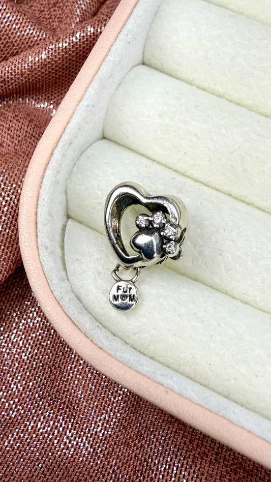 Charm Corazón y Huella de Pata Brillante