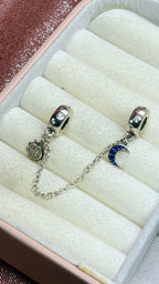 Cadena de seguridad sol y luna plateada con circonias brillantes para pulsera de charms Cedano Boutique