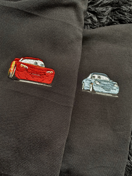 Hoodies de pareja del Rayo MCqueen y Sally bordados