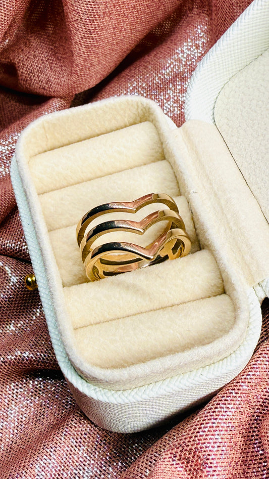 Anillo triple forma V oro rosa