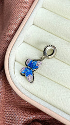 Charm Dije Colgante Mariposa Esmaltada Azul y Violeta |Plata S925