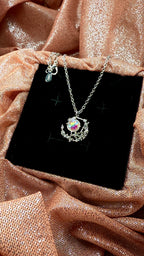 Collar Cadena con Dije Luna y Cristal Aurora Boreal en Acero Inoxidable Plateado