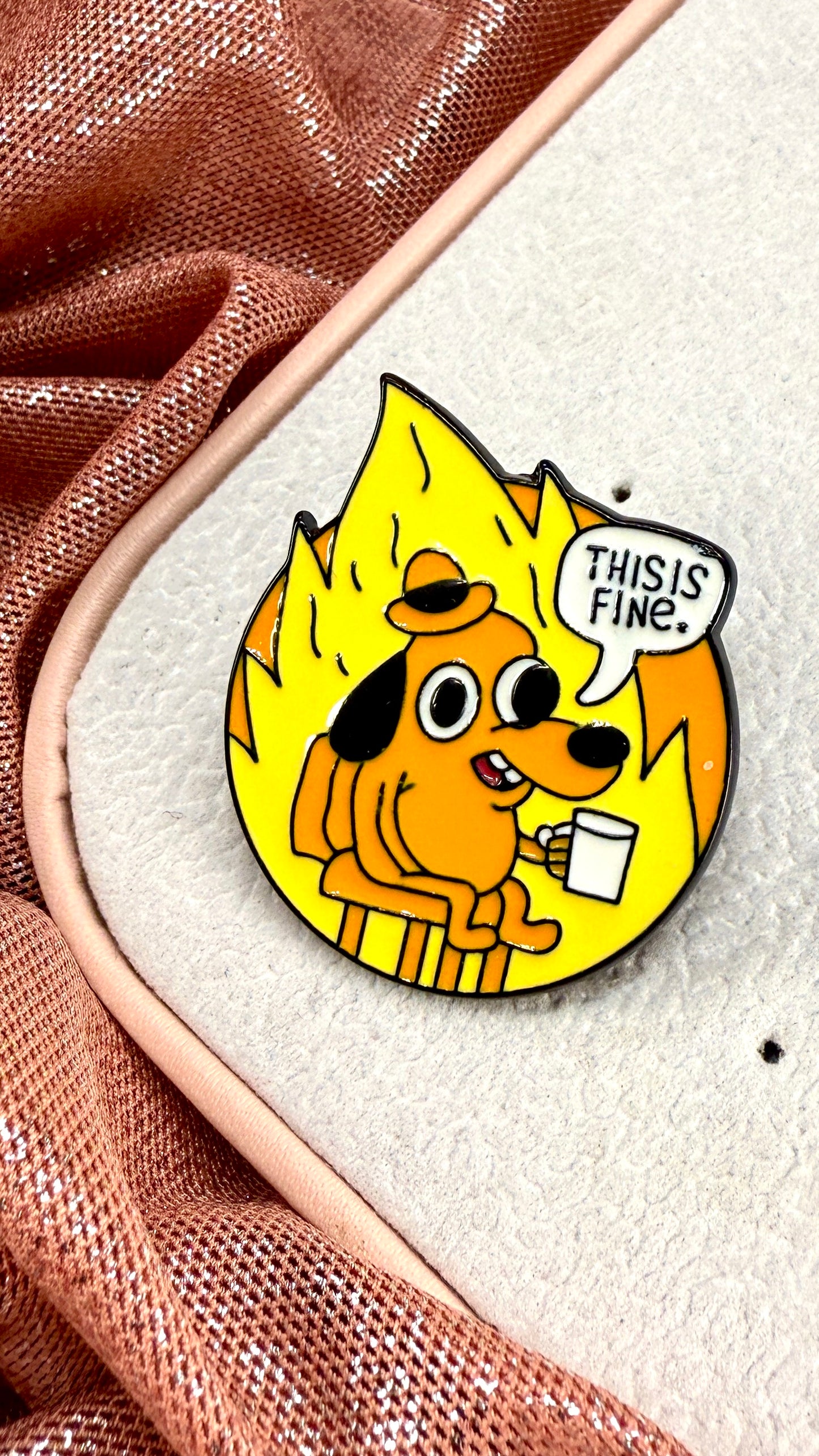 Pin perrito en llamas, This is fine